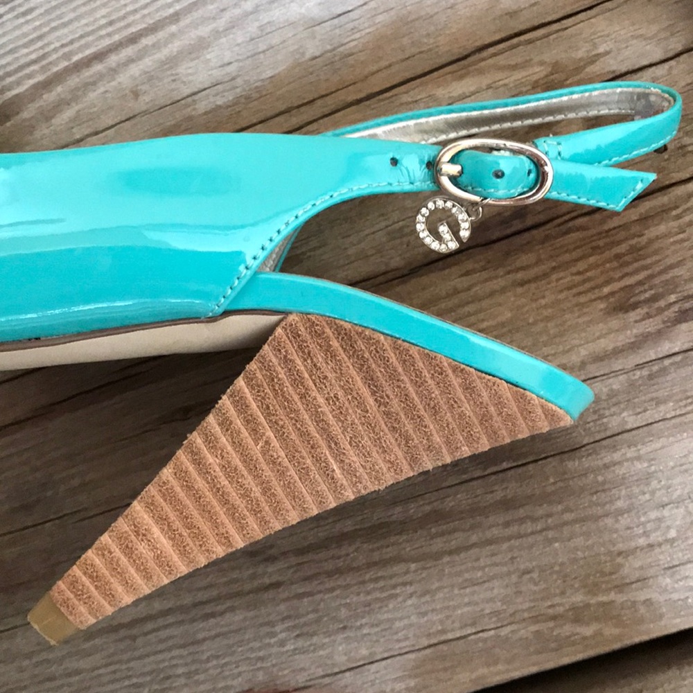 Turquoise Open Toe Heels - Picture 2 of 8
